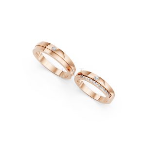 Nhẫn cưới E20 màu vàng hồng Rose Gold thiết kế đối xứng, phong cách, ấn tượng