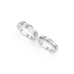 Nhẫn cưới E20 màu vàng trắng White Gold vàng sáng bóng, thiết kế trẻ trung