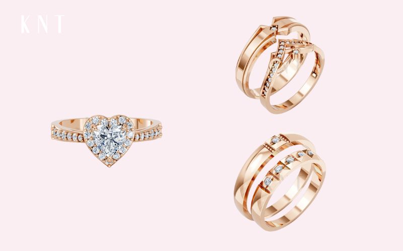 Nhẫn cầu hôn và nhẫn cưới vàng hồng