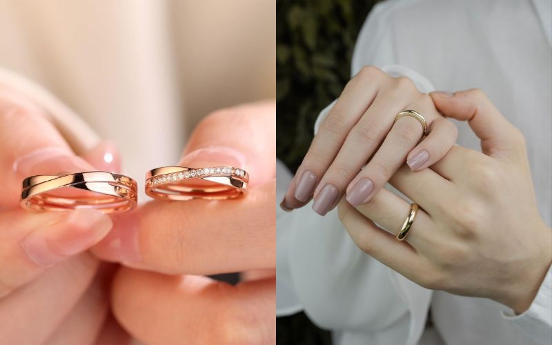 Nhẫn cưới làm từ vàng 14K và vàng 18K thường được các cặp đôi ưa chuộng 