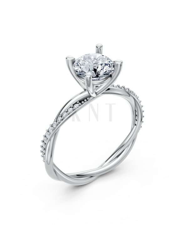 Nhẫn đính hôn đá Moissanite RM1 vàng trắng White Gold kiểu dáng hiện đại, nổi bật