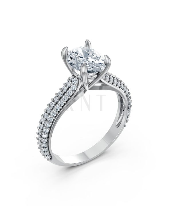 Nhẫn đính hôn đá Moissanite RM17 – ARI vàng trắng White Gold kiểu dáng hiện đại, nổi bật