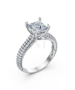Nhẫn đính hôn đá Moissanite RM19 – APRIL vàng trắng White Gold kiểu dáng hiện đại, nổi bật