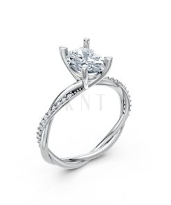 Nhẫn đính hôn đá Moissanite RM2 vàng trắng White Gold kiểu dáng hiện đại, nổi bật