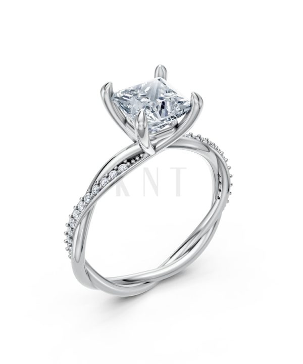 Nhẫn đính hôn đá Moissanite RM5 vàng trắng White Gold kiểu dáng hiện đại, nổi bật