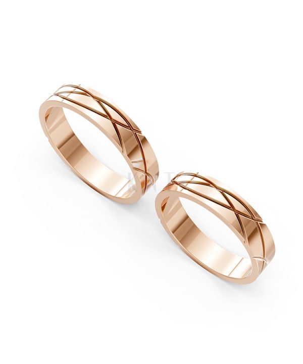 Nhẫn cưới A105 vàng hồng Rose Gold vàng sáng, đường nét sắc sảo, tinh tế