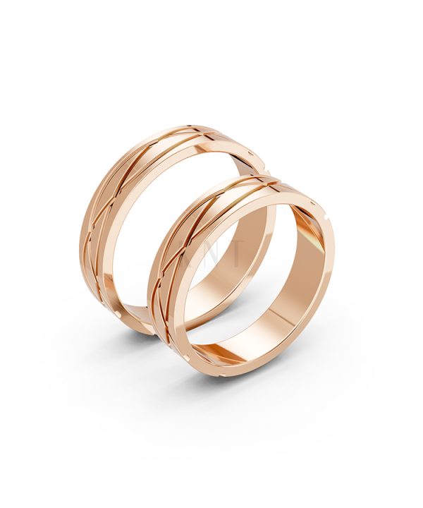 Nhẫn cưới A105 vàng hồng Rose Gold họa tiết ấn tượng, cá tính