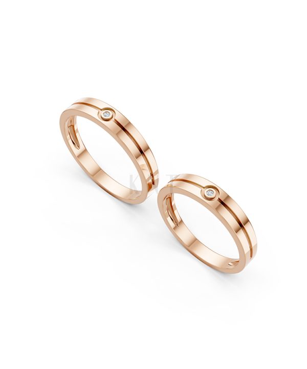 Nhẫn cưới A106 vàng hồng Rose Gold phong cách trẻ trung, nổi bật