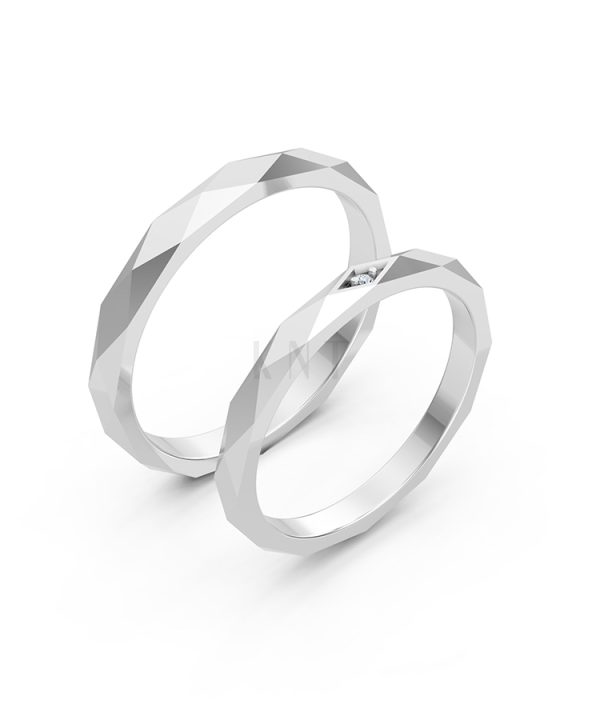 Nhẫn cưới A107 vàng trắng White Gold kiểu dáng hiện đại, nổi bật