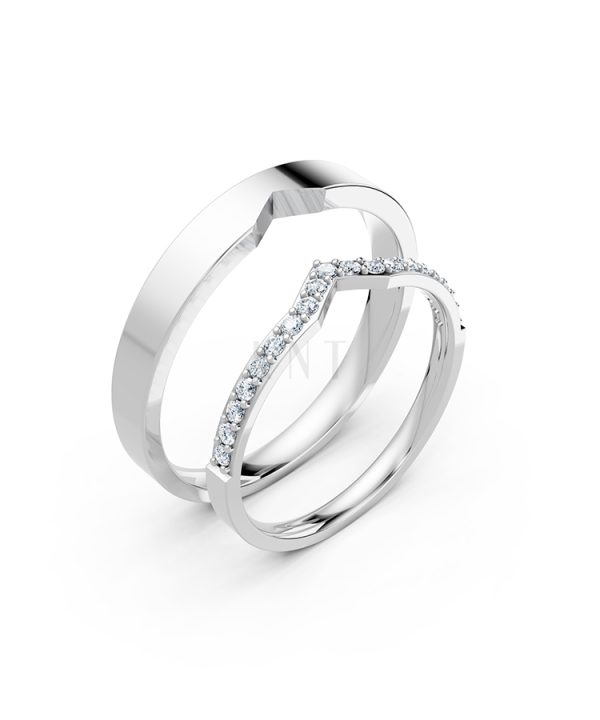 Nhẫn cưới A108 vàng trắng White Gold kiểu dáng hiện đại, nổi bật