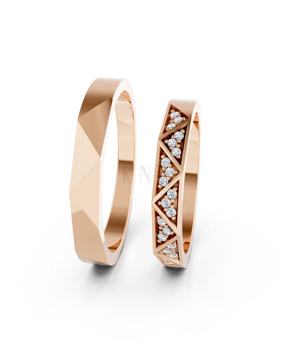 Nhẫn cưới A109 vàng hồng Rose Gold vàng đẹp, kiểu dáng trẻ trung, độc đáo