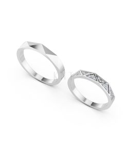 Nhẫn cưới A109 vàng trắng White Gold vàng sáng, đường nét sắc sảo, tinh tế
