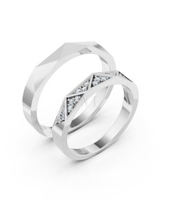 Nhẫn cưới A109 vàng trắng White Gold kiểu dáng hiện đại, nổi bật