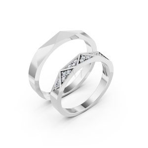 Nhẫn cưới A109 vàng trắng White Gold kiểu dáng hiện đại, nổi bật