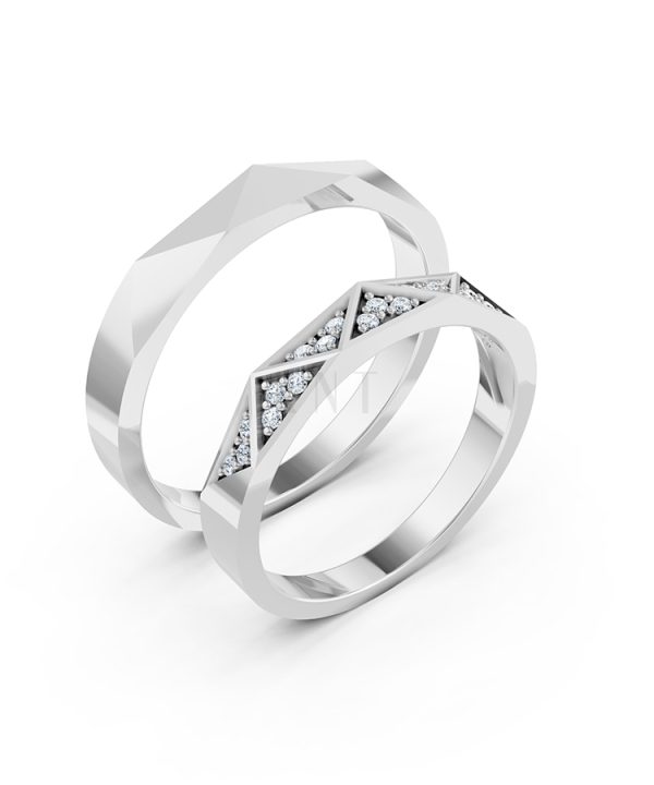 Nhẫn cưới A109 vàng trắng White Gold kiểu dáng hiện đại, nổi bật