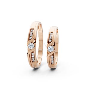 Nhẫn cưới A111 màu vàng hồng Rose Gold thiết kế đối xứng, phong cách, ấn tượng