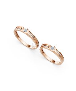 Nhẫn cưới A111 màu vàng hồng Rose Gold vàng đẹp, họa tiết hình học, độc đáo