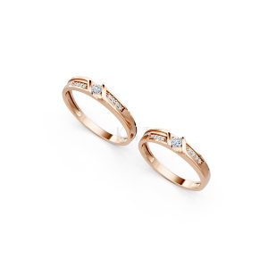 Nhẫn cưới A111 màu vàng hồng Rose Gold vàng đẹp, họa tiết hình học, độc đáo