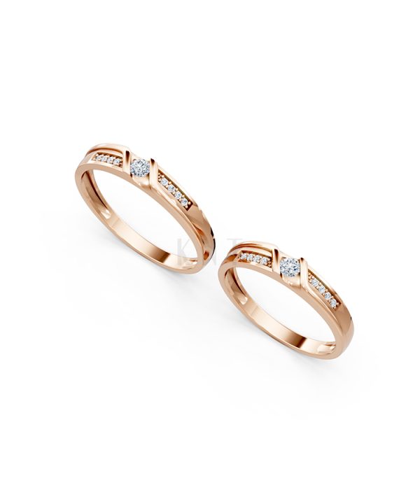 Nhẫn cưới A111 màu vàng hồng Rose Gold vàng đẹp, họa tiết hình học, độc đáo