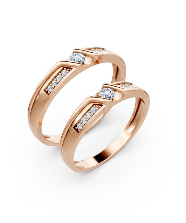 Nhẫn cưới A111 màu vàng hồng Rose Gold họa tiết ấn tượng, cá tính