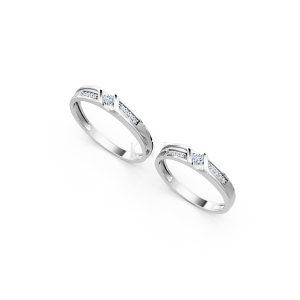 Nhẫn cưới A111 màu vàng trắng White Gold vàng sáng bóng, thiết kế trẻ trung