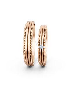 Nhẫn cưới A112 màu vàng hồng Rose Gold vàng đẹp, họa tiết hình học, độc đáo