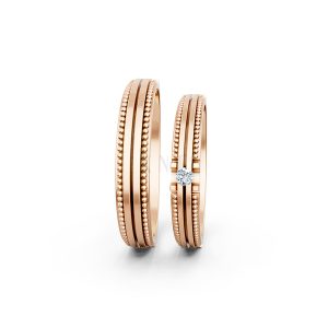 Nhẫn cưới A112 màu vàng hồng Rose Gold vàng đẹp, họa tiết hình học, độc đáo