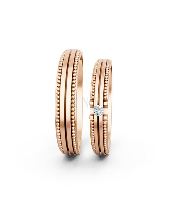 Nhẫn cưới A112 màu vàng hồng Rose Gold vàng đẹp, họa tiết hình học, độc đáo