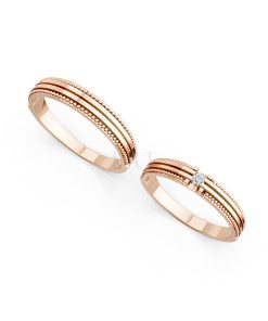 Nhẫn cưới A112 màu vàng hồng Rose Gold thiết kế đối xứng, phong cách, ấn tượng