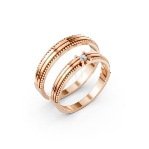 Nhẫn cưới A112 màu vàng hồng Rose Gold họa tiết ấn tượng, cá tính