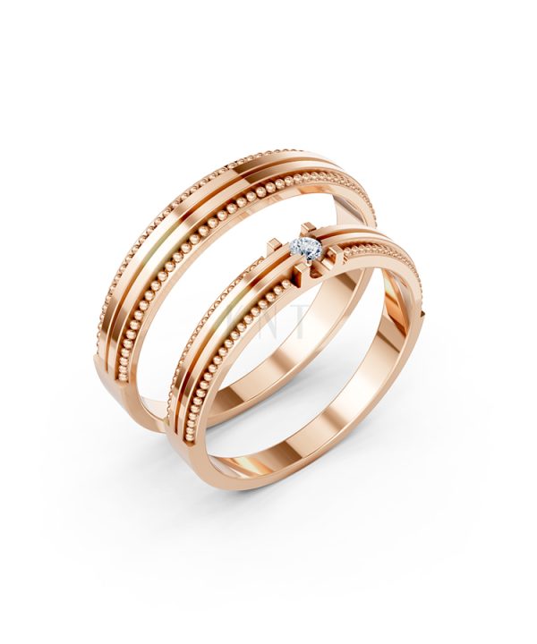 Nhẫn cưới A112 màu vàng hồng Rose Gold họa tiết ấn tượng, cá tính