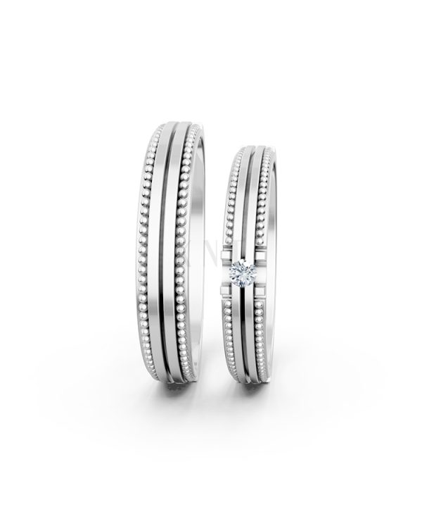 Nhẫn cưới A112 màu vàng trắng White Gold vàng sáng, đường nét sắc sảo, tinh tế