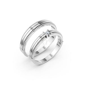 Nhẫn cưới A112 màu vàng trắng White Gold kiểu dáng hiện đại, nổi bật