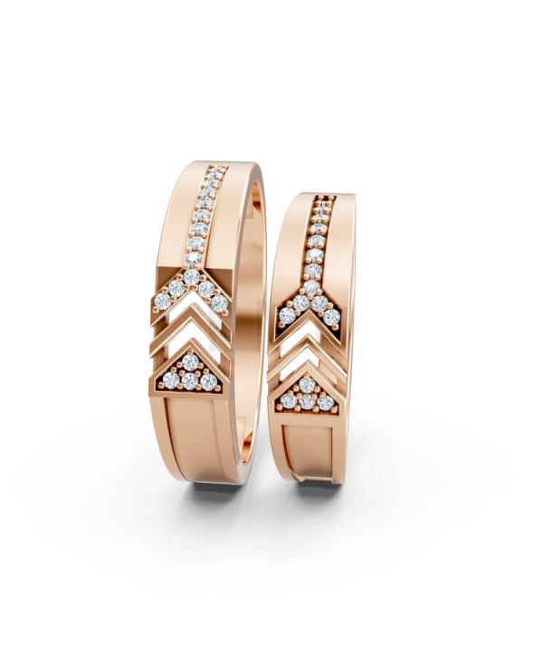 NHẪN CƯỚI A116 màu vàng hồng Rose Gold vàng đẹp, họa tiết hình học, độc đáo