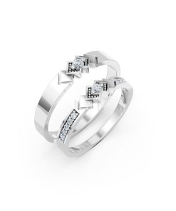 Nhẫn cưới A118 màu vàng trắng White Gold đính đá, kiểu dáng hiện đại, nổi bật