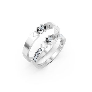 Nhẫn cưới A118 màu vàng trắng White Gold đính đá, kiểu dáng hiện đại, nổi bật