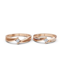 NHẪN CƯỚI A124 màu vàng hồng Rose Gold thiết kế đối xứng, phong cách, ấn tượng