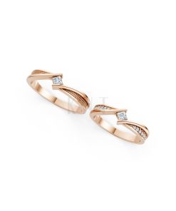 NHẪN CƯỚI A124 màu vàng hồng Rose Gold vàng đẹp, họa tiết hình học, độc đáo