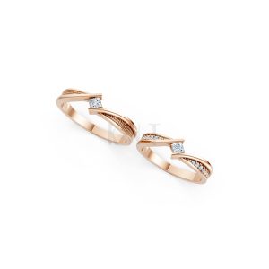 NHẪN CƯỚI A124 màu vàng hồng Rose Gold vàng đẹp, họa tiết hình học, độc đáo