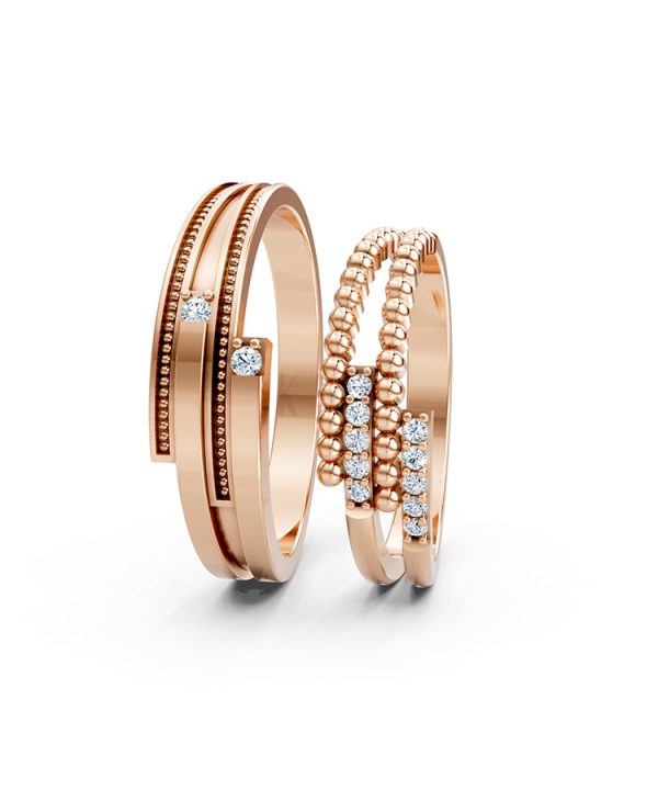 Nhẫn cưới A126 màu vàng hồng Rose Gold thiết kế đối xứng, phong cách, ấn tượng