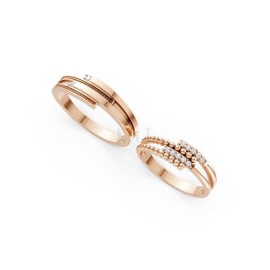 Nhẫn cưới A126 màu vàng hồng Rose Gold vàng đẹp, họa tiết hình học, độc đáo
