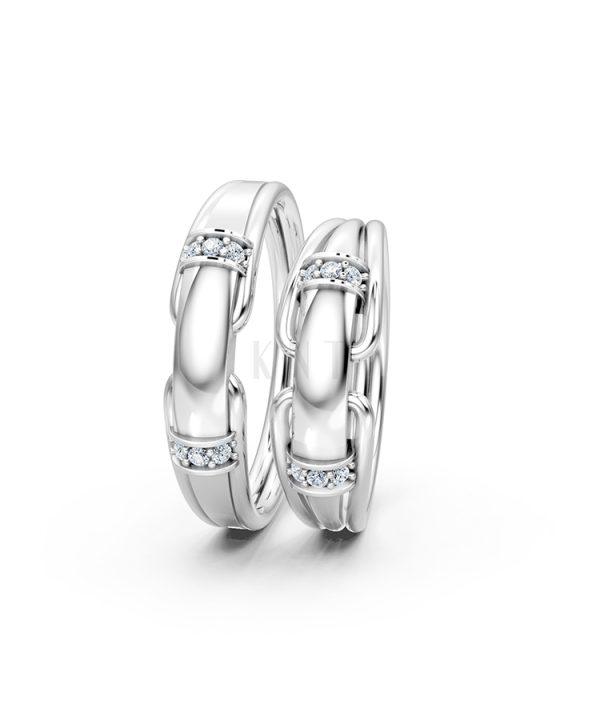 Nhẫn cưới A127 màu vàng trắng White Gold vàng sáng bóng, thiết kế trẻ trung