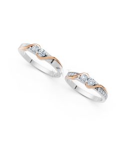 Nhẫn cưới A129 phối màu Dual Color vàng đẹp, họa tiết hình học, độc đáo