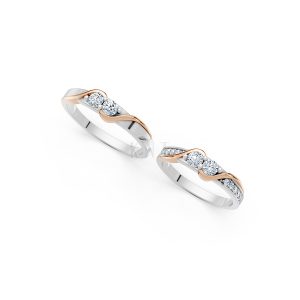 Nhẫn cưới A129 phối màu Dual Color vàng đẹp, họa tiết hình học, độc đáo