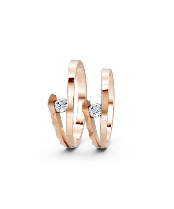 Nhẫn cưới A132 màu vàng hồng Rose Gold vàng đẹp, họa tiết hình học, độc đáo