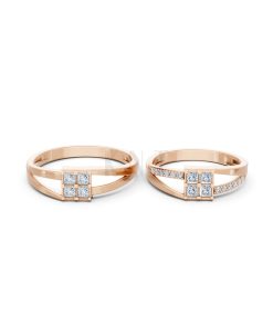 Nhẫn cưới A133 màu vàng hồng Rose Gold vàng đẹp, họa tiết hình học, độc đáo