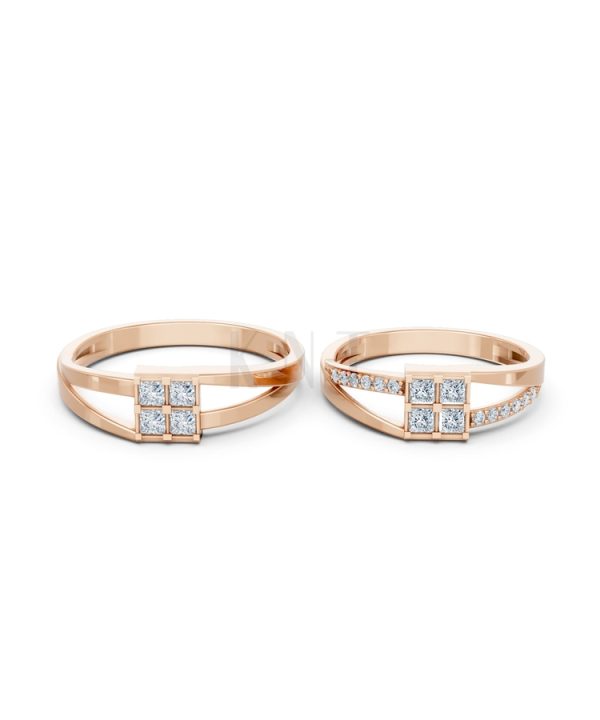 Nhẫn cưới A133 màu vàng hồng Rose Gold vàng đẹp, họa tiết hình học, độc đáo