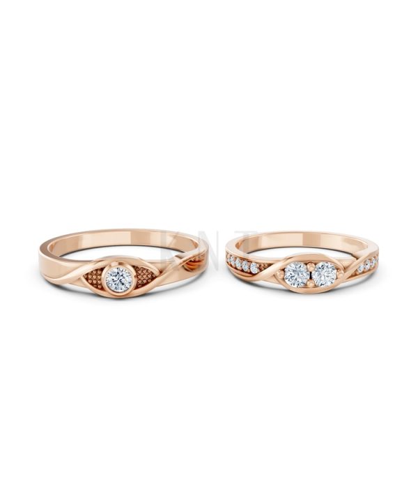 Nhẫn cưới A134 màu vàng hồng Rose Gold thiết kế đối xứng, phong cách, ấn tượng