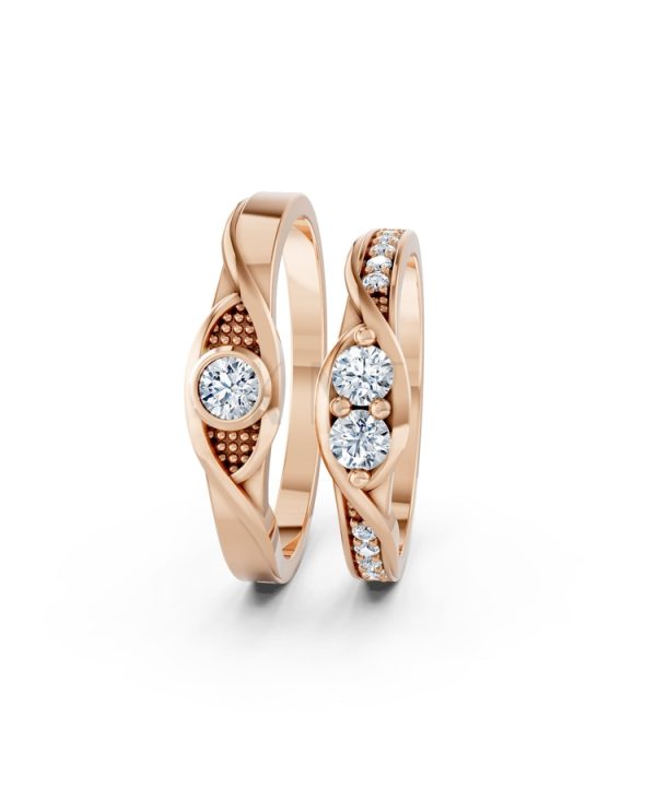 Nhẫn cưới A134 màu vàng hồng Rose Gold vàng đẹp, họa tiết hình học, độc đáo