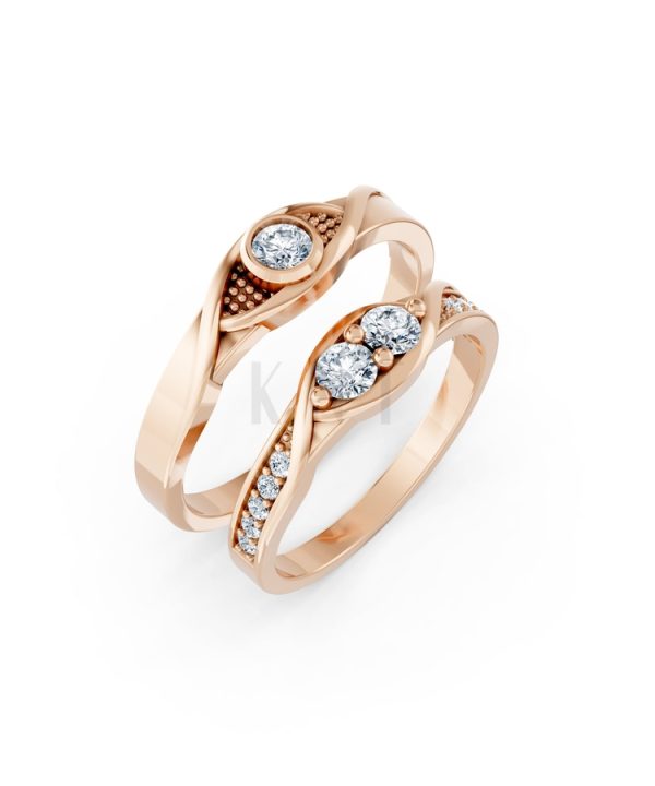 Nhẫn cưới A134 màu vàng hồng Rose Gold họa tiết ấn tượng, cá tính